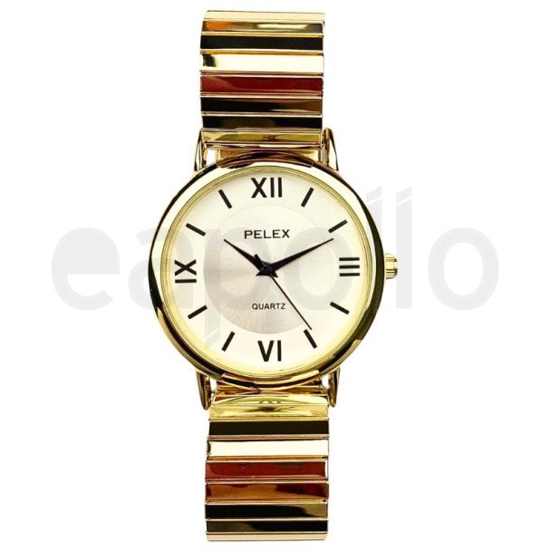 Pelex Men's Metal Expander Strap Watch With Round Dial - Gold & White