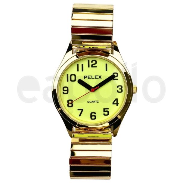 Pelex Men's Glow In The Dark Metal Expander Strap Watch With Round Dial - Gold 