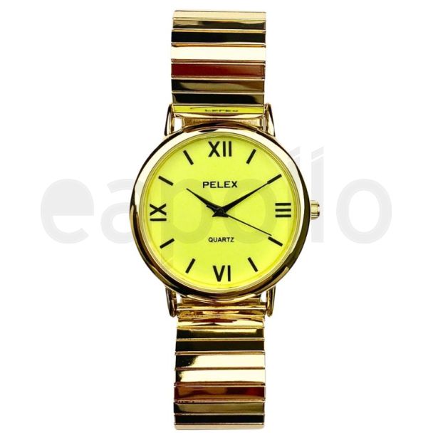 Pelex Men's Round Glow In The Dark Metal Expander Strap Watch - Gold 