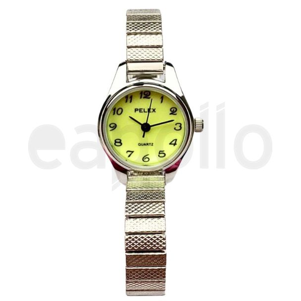 Pelex Ladies Round Glow In The Dark Metal Expander Strap Watch - Silver 