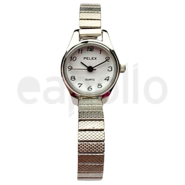Pelex Ladies Round Dial Silver Metal Expander Strap Watch 