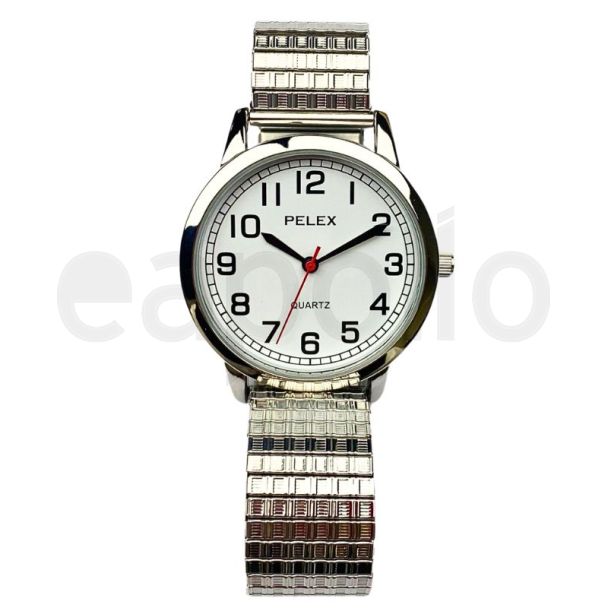 Pelex Men's Designer Metal Expander Strap Watch - Silver & White
