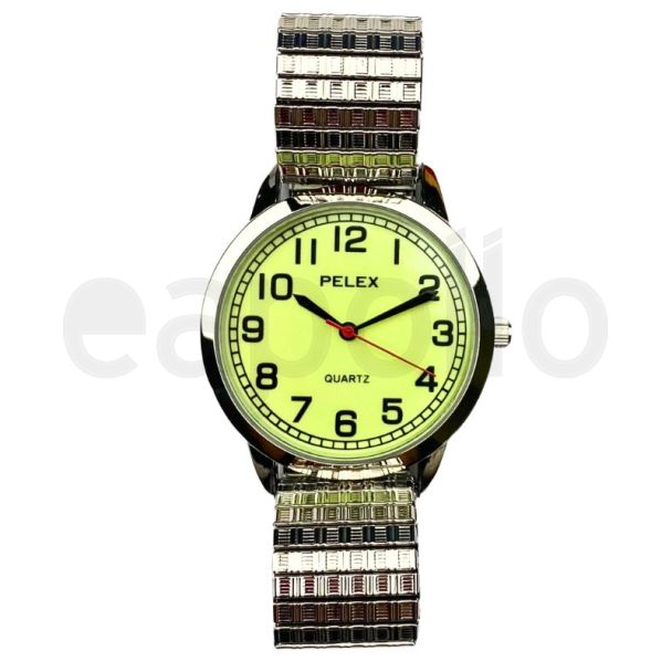 Pelex Men's Designer Glow In The Dark Metal Expander Strap Watch - Silver 