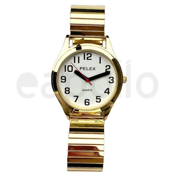 Pelex Men's Metal Expander Strap Watch With Round Dial - Gold and White