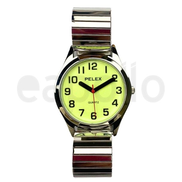 Pelex Men's Glow In The Dark Metal Expander Strap Watch With Round Dial - Silver 