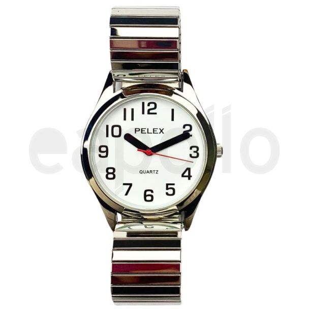  Pelex Men's Metal Expander Strap Watch With Round Dial - Silver and White 