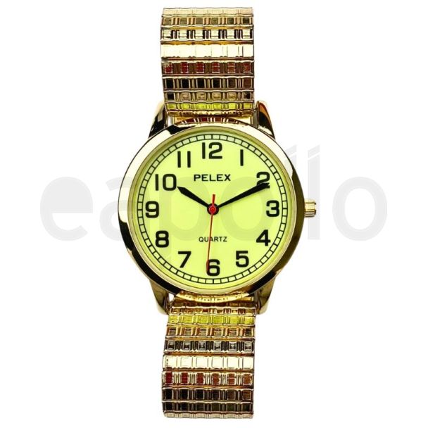 Pelex Men's Designer Glow In The Dark Metal Expander Strap Watch - Gold 