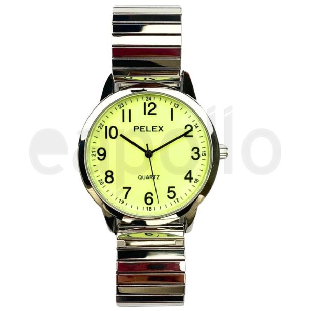 Pelex Men's Glow In The Dark Classic Metal Expander Strap Watch - Silver