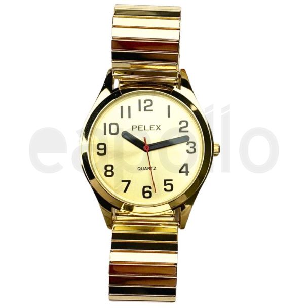  Pelex Men's Metal Expander Strap Watch With Gold Round Dial - Gold 