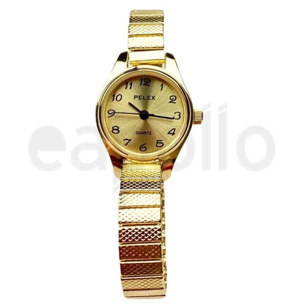 Pelex Ladies Round Gold Metal Expander Strap Watch - Gold 