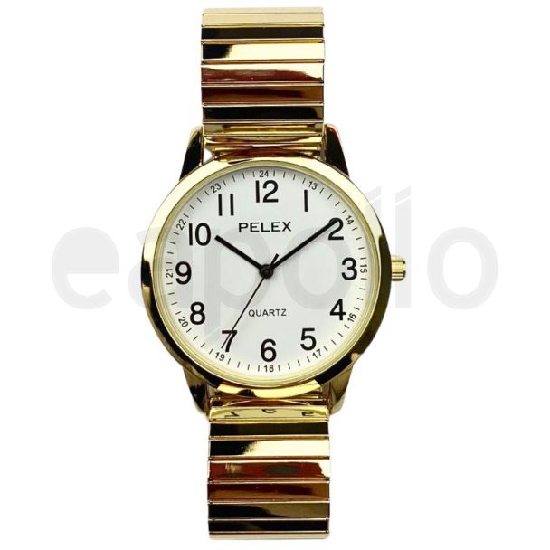 Pelex Men's Classic Round Dial Metal Expander Strap Watch - Gold