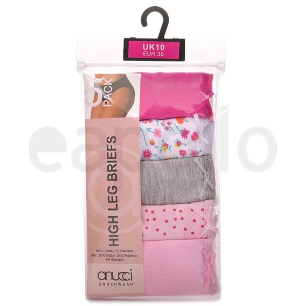 Ladies Ditsy Print High Leg Briefs (Pack of 5) - Assorted