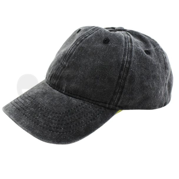 Adults Stonewashed 6 Panel Adjustable Metal Buckle Baseball Cap - Black