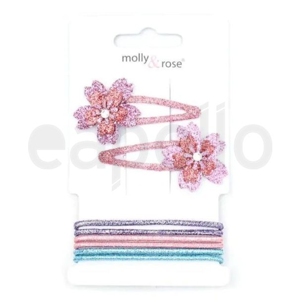 8pcs Glitter Flower Sleepies and Hair Elastics Set