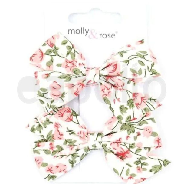 Floral Print White Bow Beak Clip - 5cm