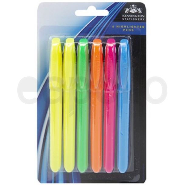 6pcs Bright Slim Highlighter Pens - Yellow, Green, Orange, Pink and Blue Assortment