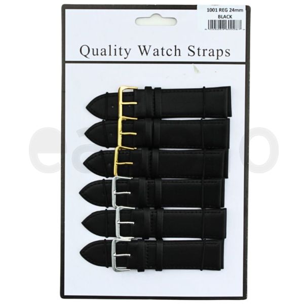 Allure Black Leather Watch Straps - Gold & Silver Buckle - 24mm