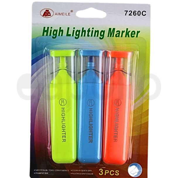 3pcs Bright Highlighters - Yellow, Blue and Orange Assortment