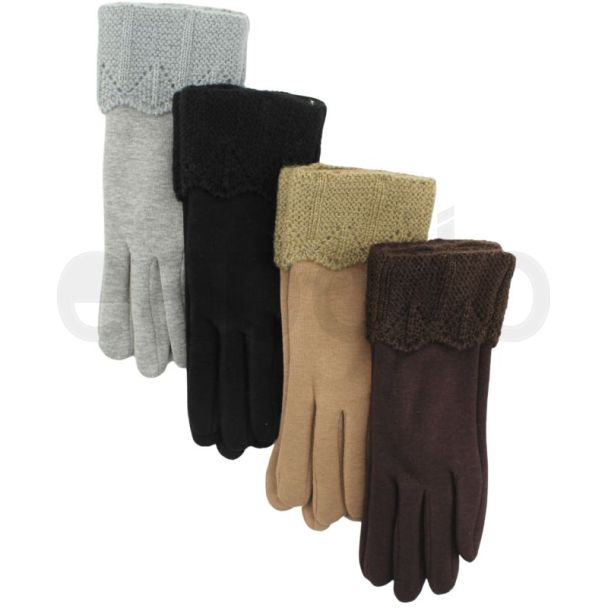 Ladies Plain Gloves with Knitted Cuff - Assorted Colours