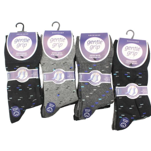 Ladies Gentle Grip Cotton Blend Non Binding Ankle Socks Electric Utopia Design (3 Pack) - Assorted