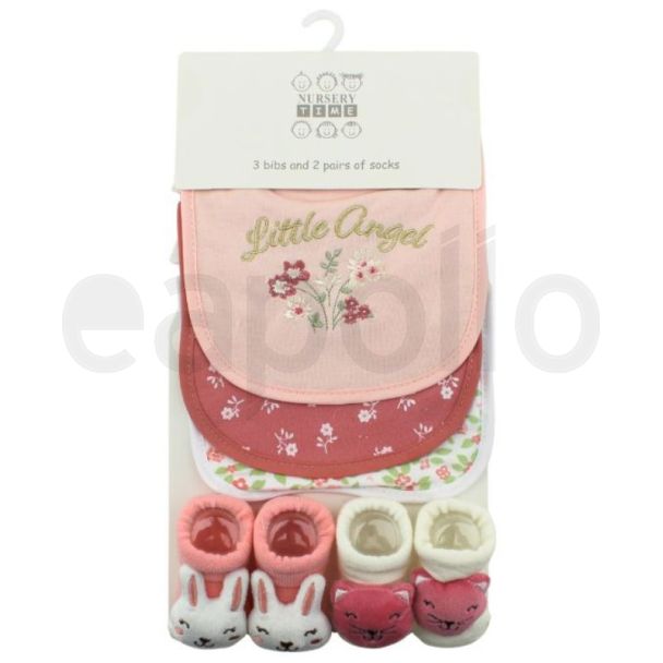 Baby Girls Bib and Socks Set - Little Angel Design