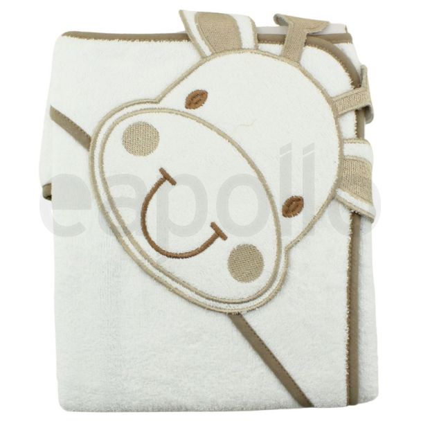 Baby 3D Hooded Towel Giraffe Design - Taupe 