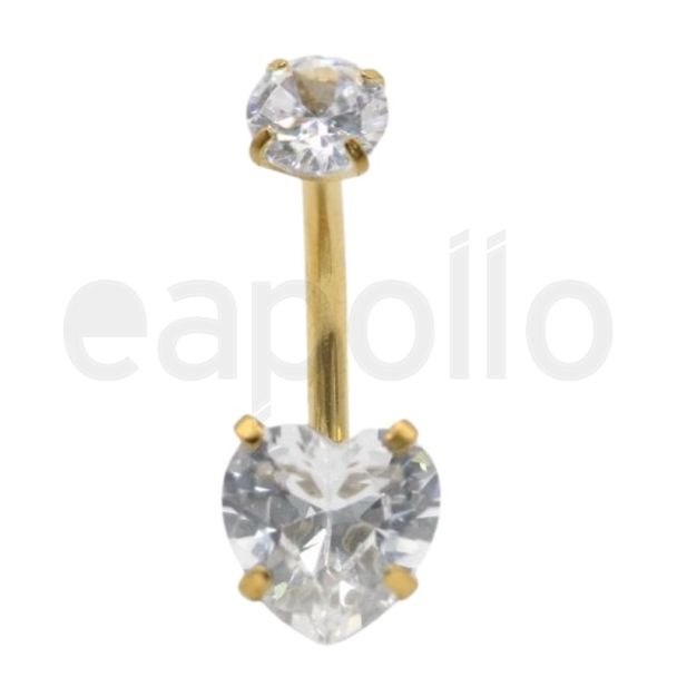 Crown Jewel Heart Belly Bar with Clear Crystal Gemstones