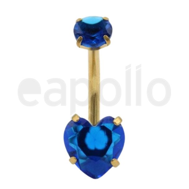 Crown Jewel Heart Belly Bar with Sapphire Blue Gemstones