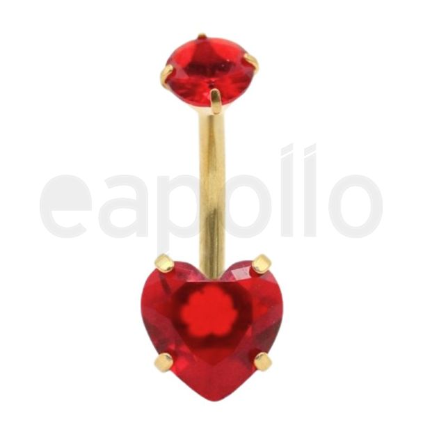 Crown Jewel Heart Belly Bar with Ruby Red Gemstones