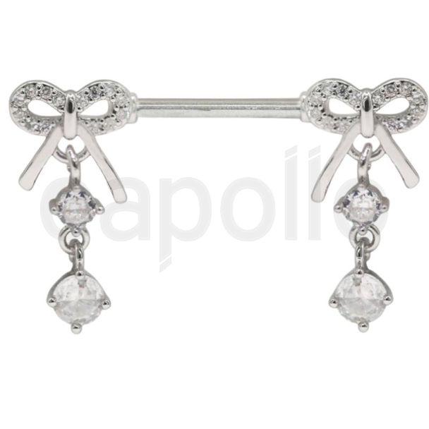 Ribbon Nipple Bar with Clear Crystal Dangling Design