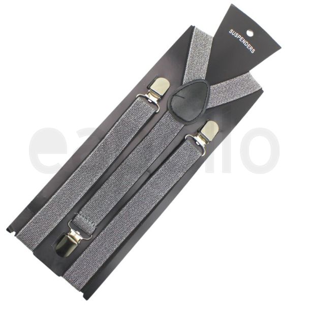 Shiny-Effect Trouser Suspenders with Elasticated Straps - Silver 