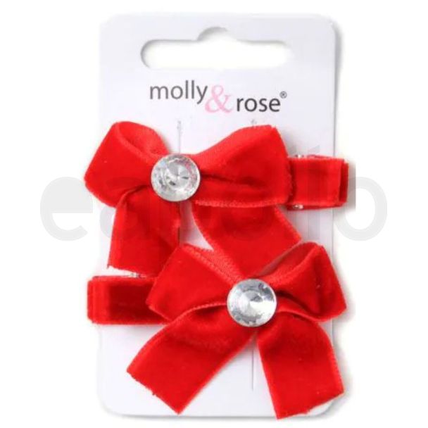 Red Velvet Bow Clips on Fork Clip – Pack of 2