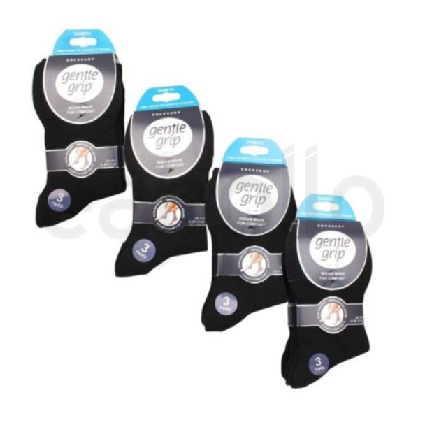 Ladies Gentle Grip Cotton Blend Non Binding Diabetic Socks - Black