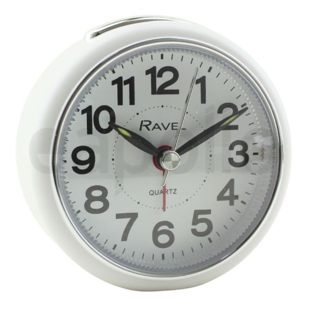 Ravel 8cm Quartz Alarm Clock with Flat Base – White