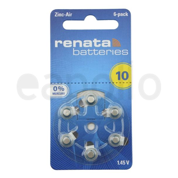 6pcs Renata 10 (PR70) Zinc-Air Hearing Aid Batteries - 1.45V