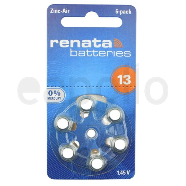 6pcs Renata 13 (PR48) Zinc-Air Hearing Aid Batteries - 1.45V