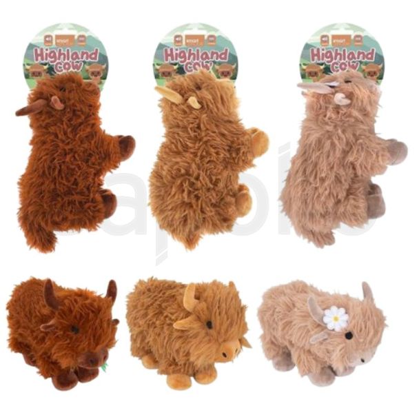 Squeaky Plush Highland Cow Dog Toy – Assorted
