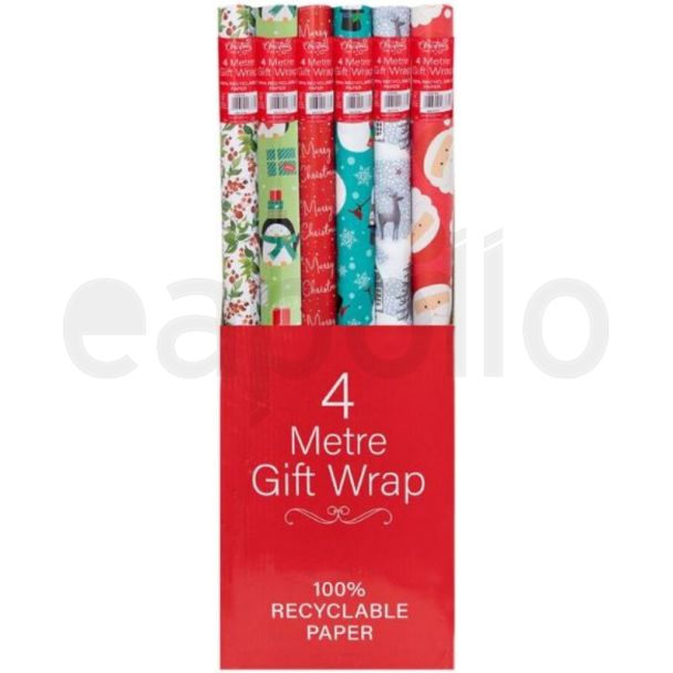 Christmas Wrapping Paper Roll – 4 Metres (Assorted Designs)
