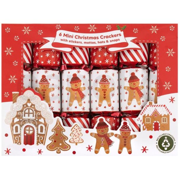 Mini Christmas Crackers Gingerbread Design - (6 Pack)