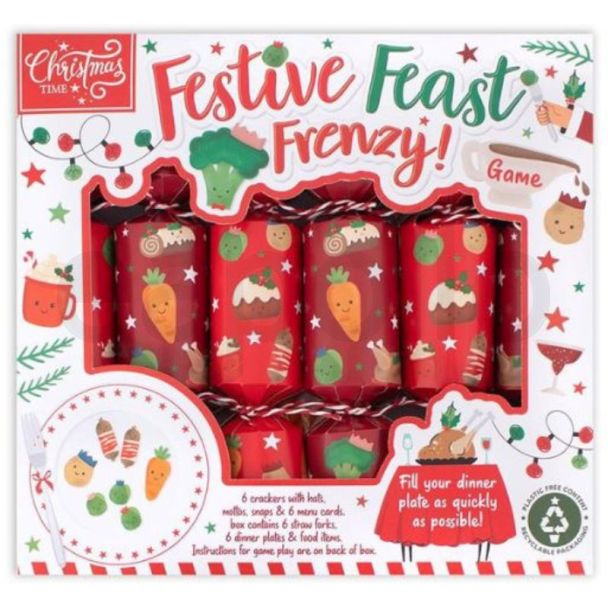 Festive Feast Frenzy — Box of 6 Christmas Game Crackers (9")