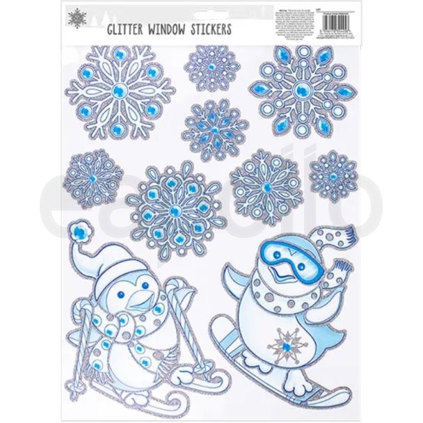 Festive Glittered Christmas Window Sticker Sheets