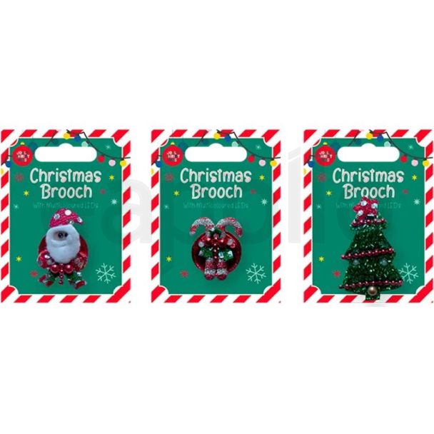 LED-Lit Festive Christmas Brooch – Assorted Designs
