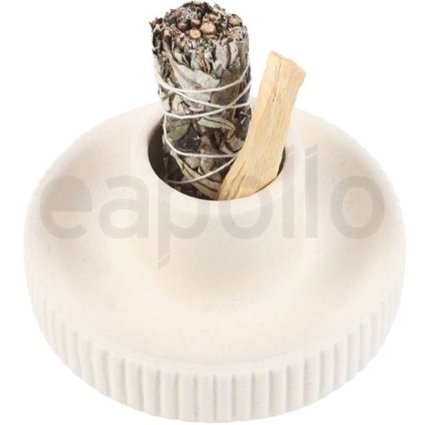 Cream Ribbed Ceramic Smudge Bowl