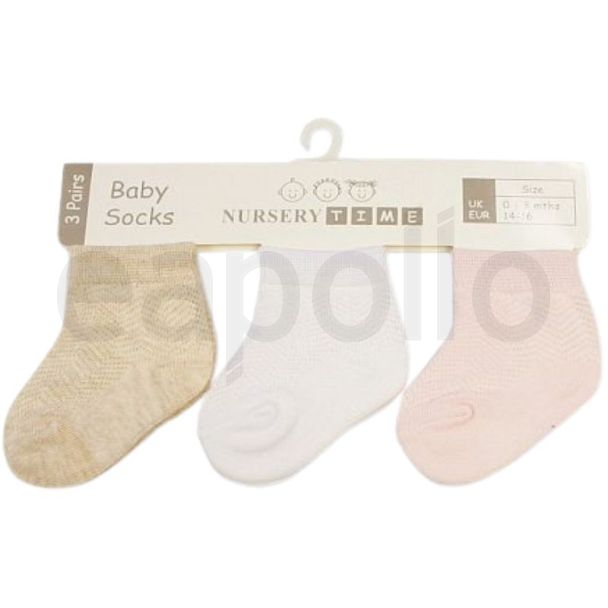 Cotton Blend Baby Girls Socks in Plain Colour (3-Pack)