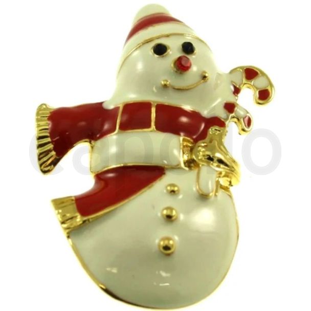 Snowman Brooch with Festive Detailing – (5x3cm)