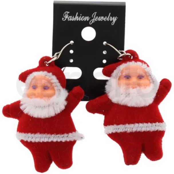 Fluffy Santa Claus Christmas Earrings with Festive Detailing – (5x4cm)