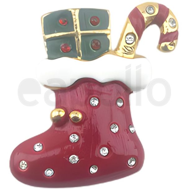 Christmas Stocking with Gifts Brooch with Festive Detailing – (4x3cm)