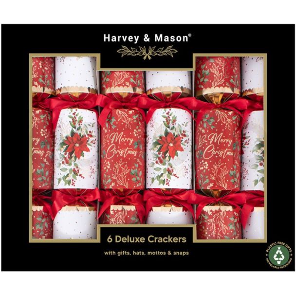 Deluxe Poinsettia-Themed Christmas Crackers — (6 packs)