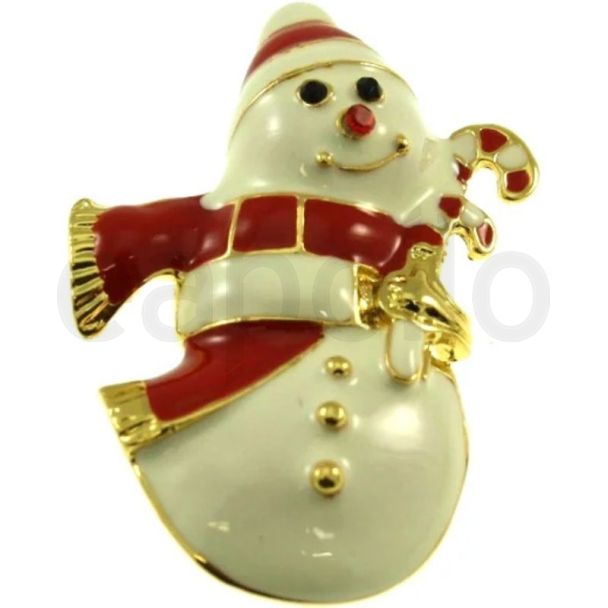 Smiling Snowman Brooch with Festive Detailing – (5x3cm)