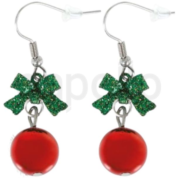 Christmas Ball Metal Earrings — Green & Red